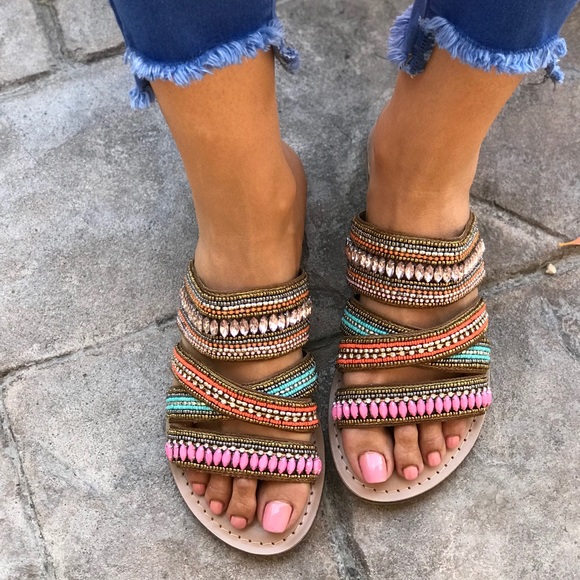 Anthropologie Shoes - NIB Embellished Leather Boho Slide